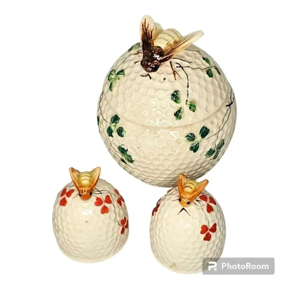 VTG Beehives Salt & Pepper shakers occupied Japan RARE! &Honey Pot SEE PICTURES - Picture 1 of 15